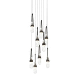 Hubbardton Forge 2022 Black Clear Glass with White Threading (YJ) Long Link 9-Light Blown Glass Pendant