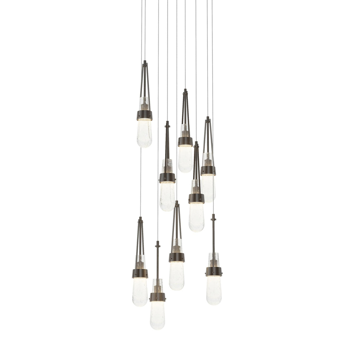 Hubbardton Forge 2022 Oil Rubbed Bronze Clear Bubble Glass (YG) Long Link 9-Light Blown Glass Pendant