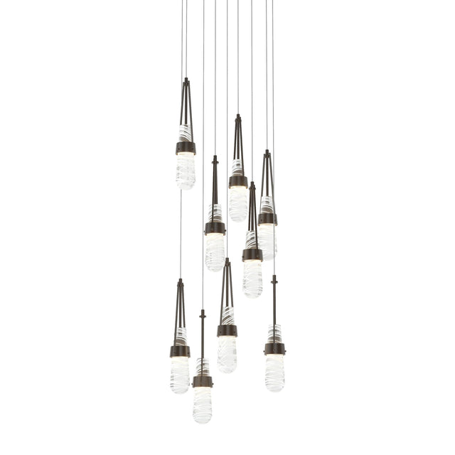 Hubbardton Forge 2022 Oil Rubbed Bronze Clear Glass with White Threading (YJ) Long Link 9-Light Blown Glass Pendant