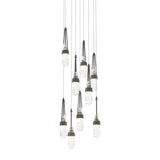Hubbardton Forge 2022 Natural Iron Clear Glass with White Threading (YJ) Long Link 9-Light Blown Glass Pendant