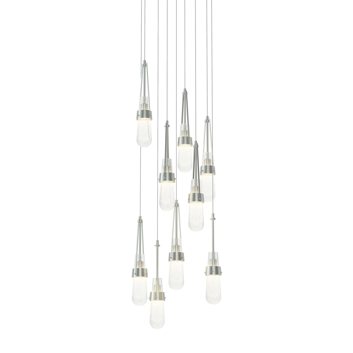 Hubbardton Forge 2022 Vintage Platinum Clear Bubble Glass (YG) Long Link 9-Light Blown Glass Pendant