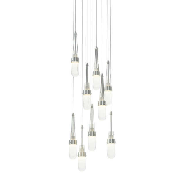 Hubbardton Forge 2022 Vintage Platinum Clear Bubble Glass (YG) Long Link 9-Light Blown Glass Pendant