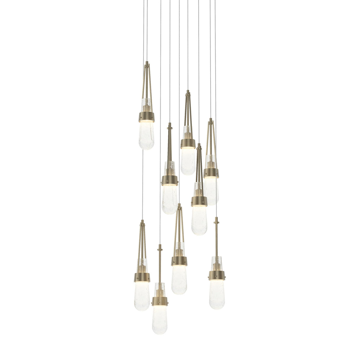 Hubbardton Forge 2022 Soft Gold Clear Bubble Glass (YG) Long Link 9-Light Blown Glass Pendant
