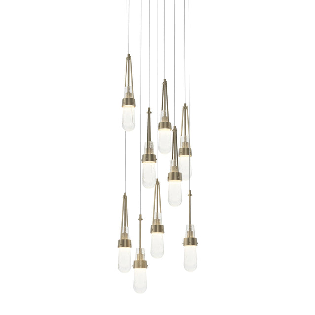 Hubbardton Forge 2022 Soft Gold Clear Bubble Glass (YG) Long Link 9-Light Blown Glass Pendant