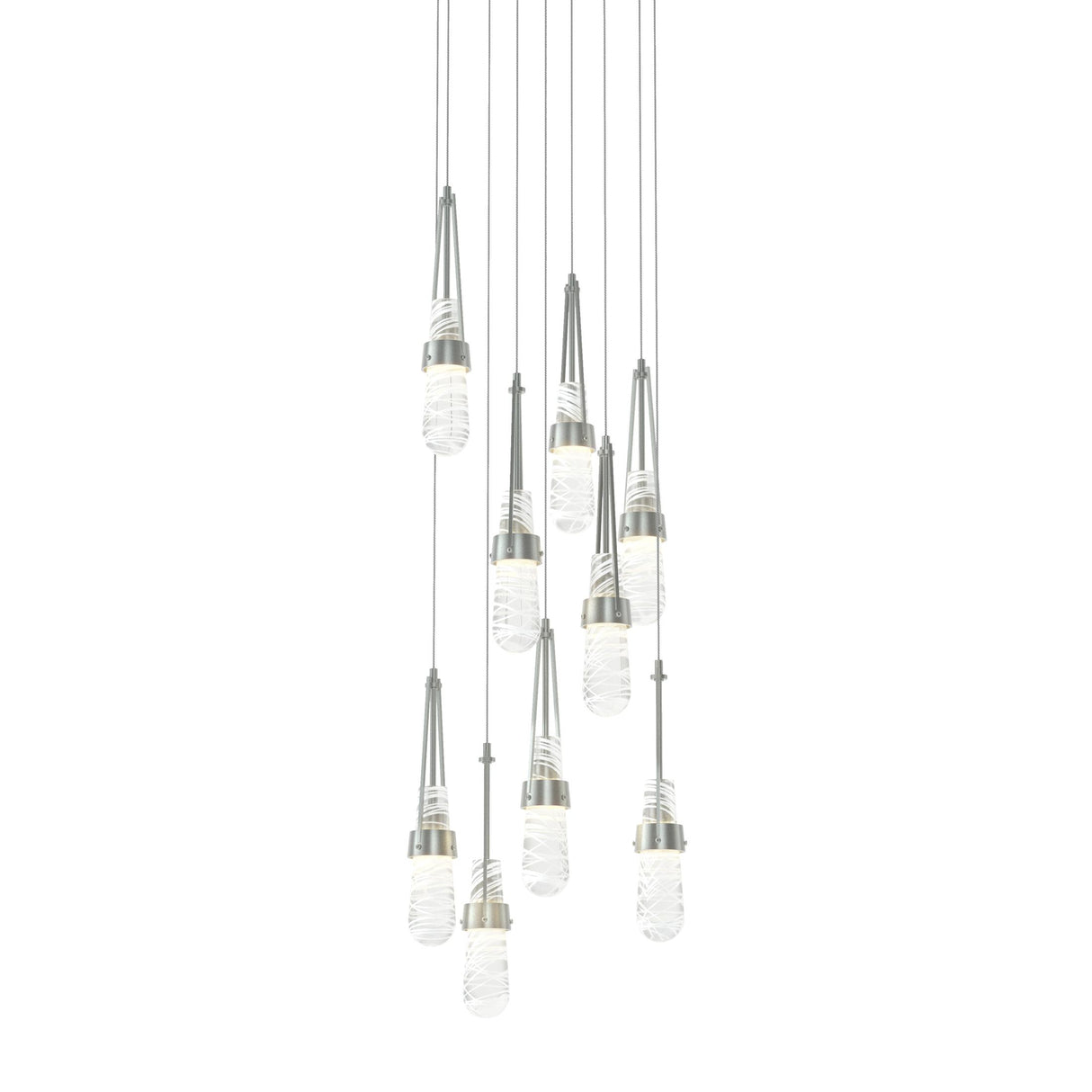 Hubbardton Forge 2022 Vintage Platinum Clear Glass with White Threading (YJ) Long Link 9-Light Blown Glass Pendant