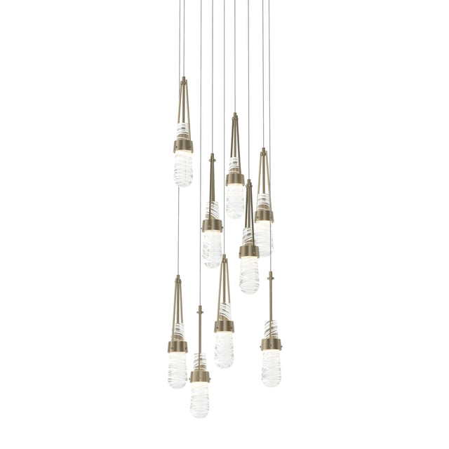 Hubbardton Forge 2022 Soft Gold Clear Glass with White Threading (YJ) Long Link 9-Light Blown Glass Pendant