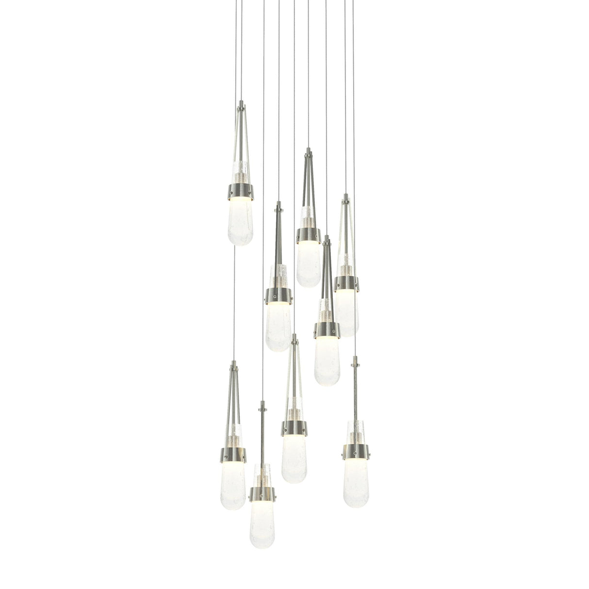 Hubbardton Forge 2022 Sterling Clear Bubble Glass (YG) Long Link 9-Light Blown Glass Pendant
