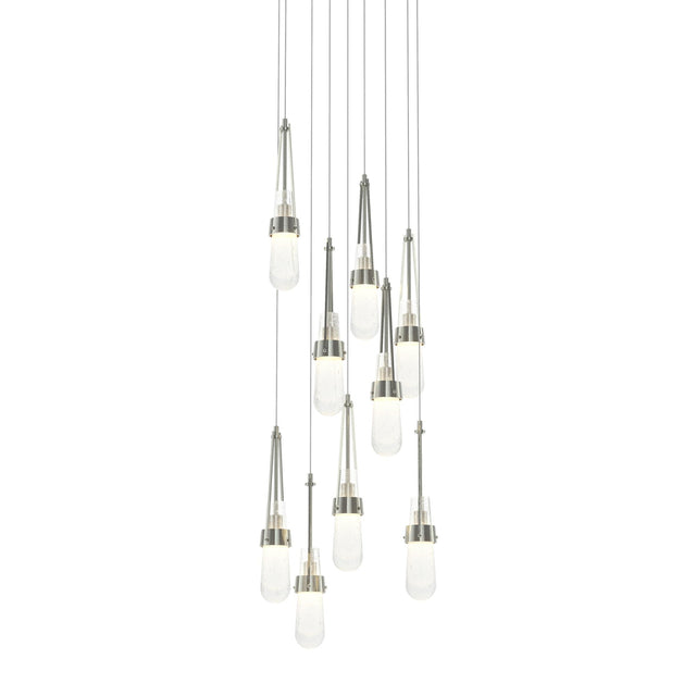Hubbardton Forge 2022 Sterling Clear Bubble Glass (YG) Long Link 9-Light Blown Glass Pendant
