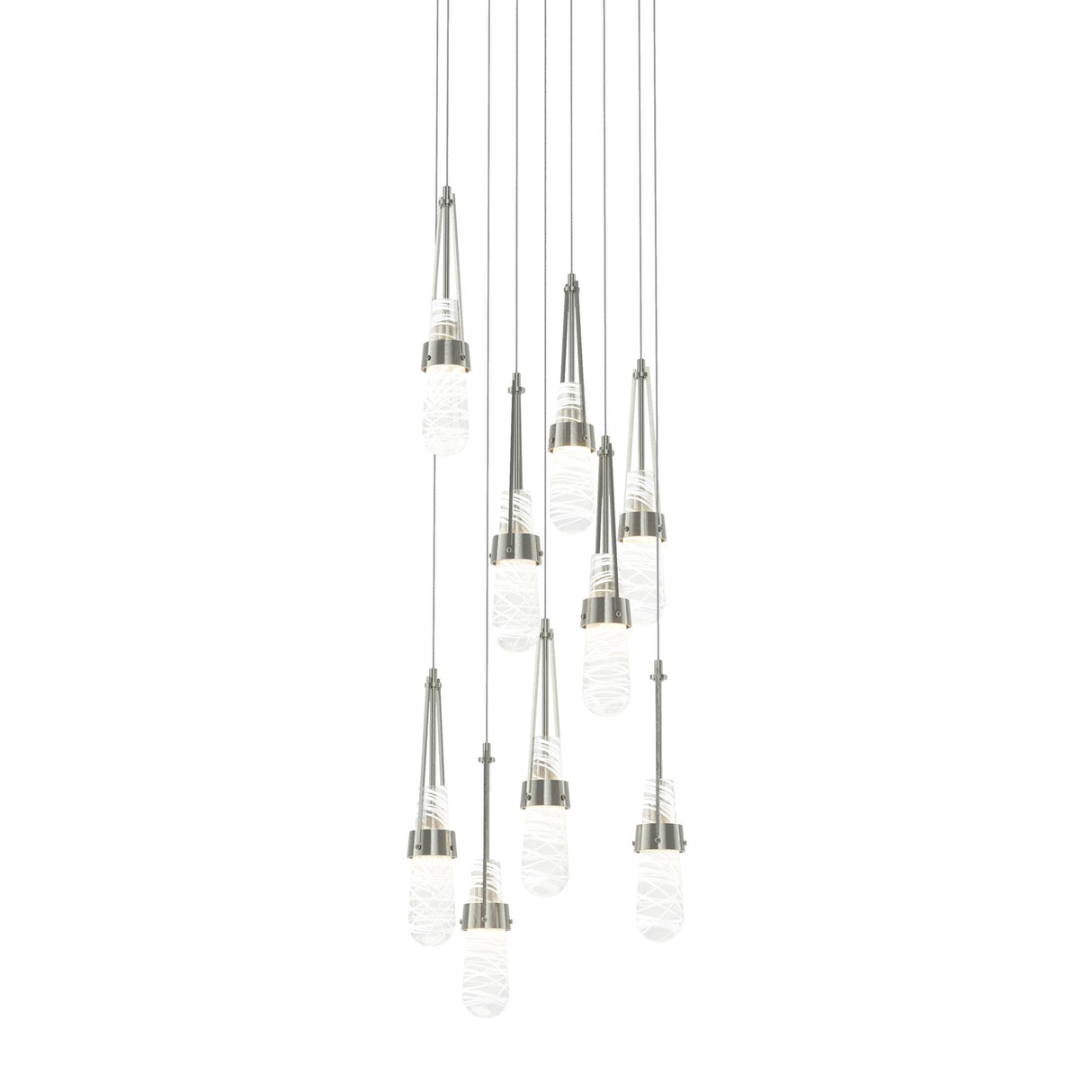 Hubbardton Forge 2022 Sterling Clear Glass with White Threading (YJ) Long Link 9-Light Blown Glass Pendant