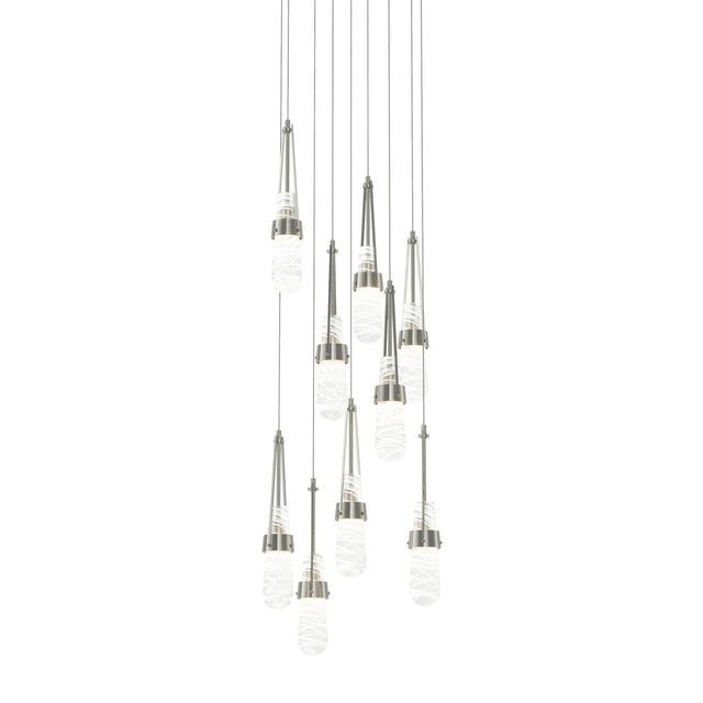 Hubbardton Forge 2022 Sterling Clear Glass with White Threading (YJ) Long Link 9-Light Blown Glass Pendant