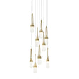 Hubbardton Forge 2022 Modern Brass Clear Bubble Glass (YG) Long Link 9-Light Blown Glass Pendant