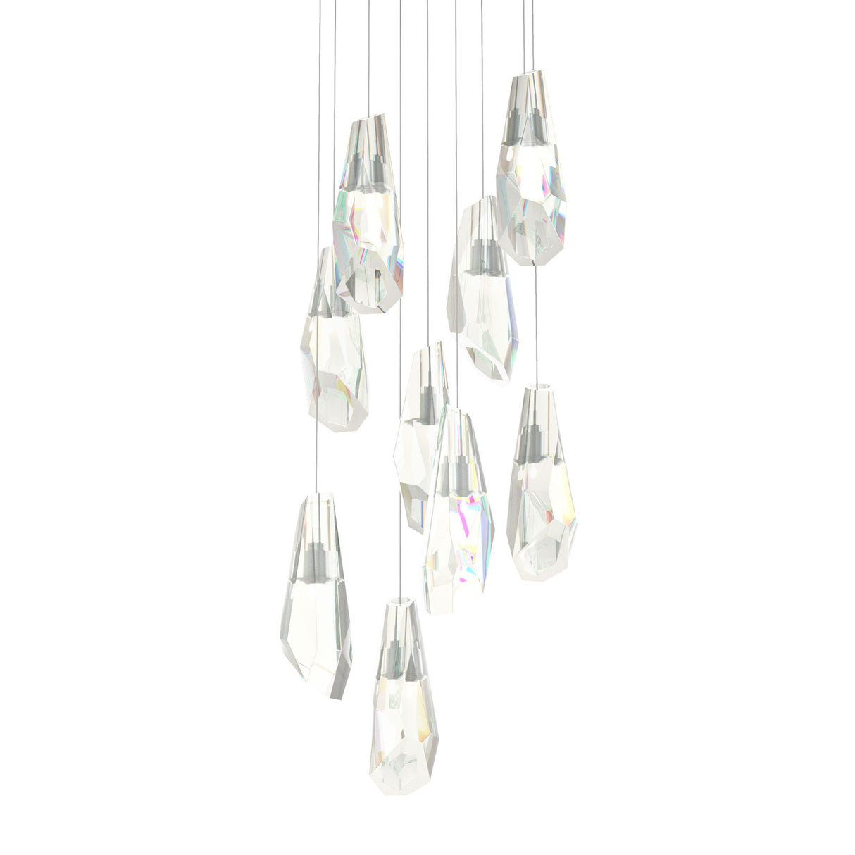 Hubbardton Forge 2022 Vintage Platinum Crystal Long Luma 9-Light Large Crystal Pendant