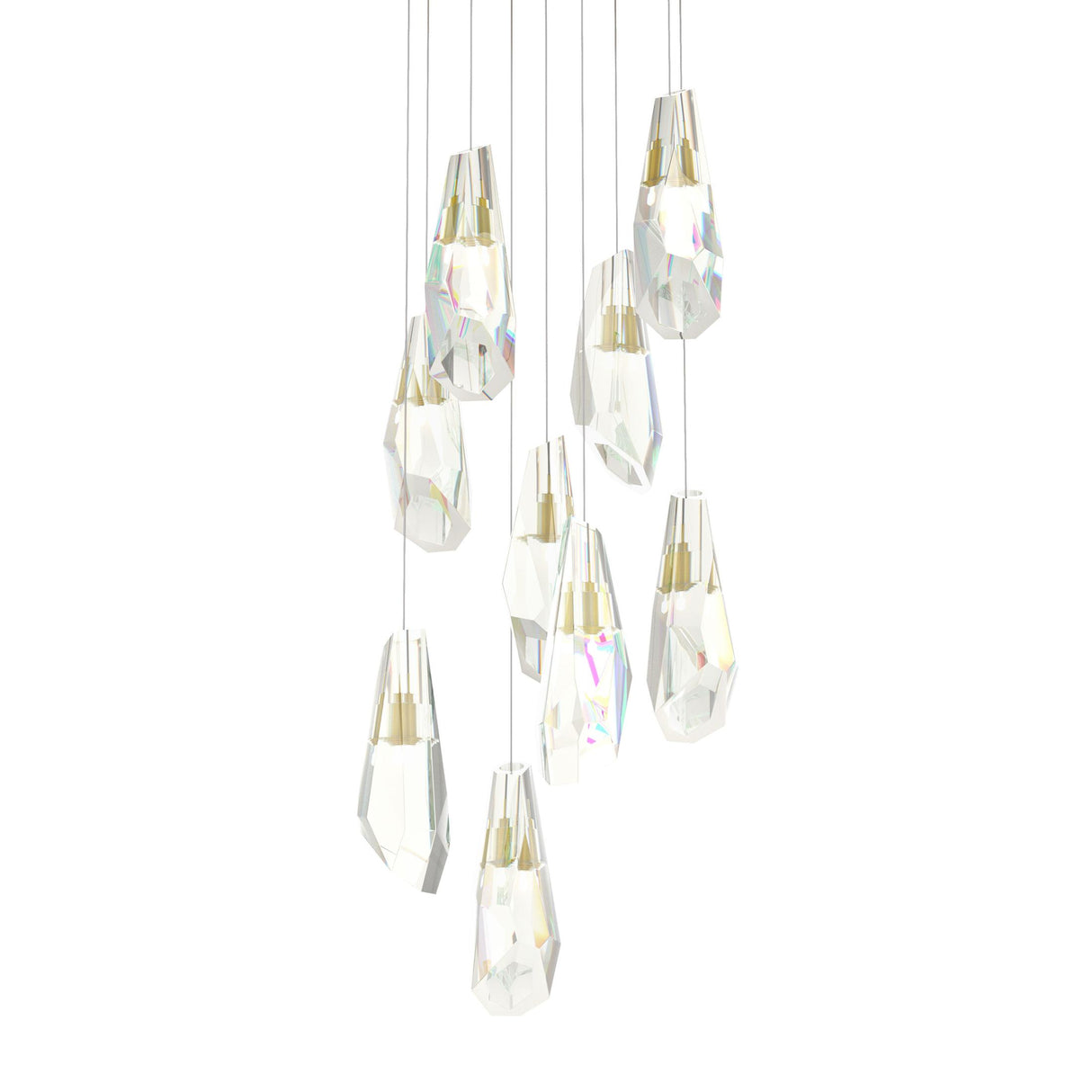 Hubbardton Forge 2022 Modern Brass Crystal Long Luma 9-Light Large Crystal Pendant