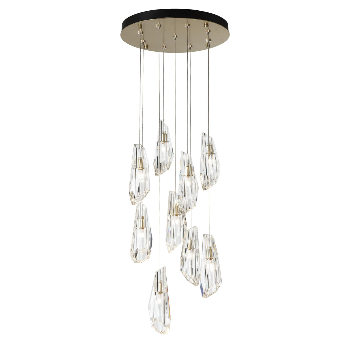 Hubbardton Forge 2022 Modern Brass Crystal Long Luma 9-Light Large Crystal Pendant