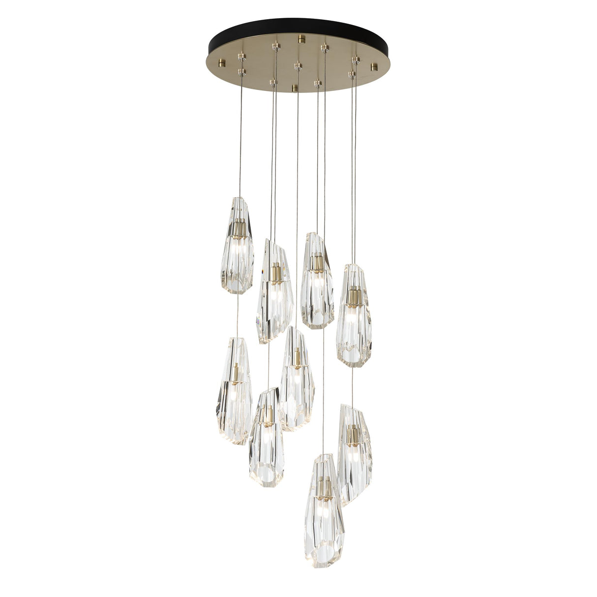 Hubbardton Forge 2022 Modern Brass Crystal Long Luma 9-Light Large Crystal Pendant