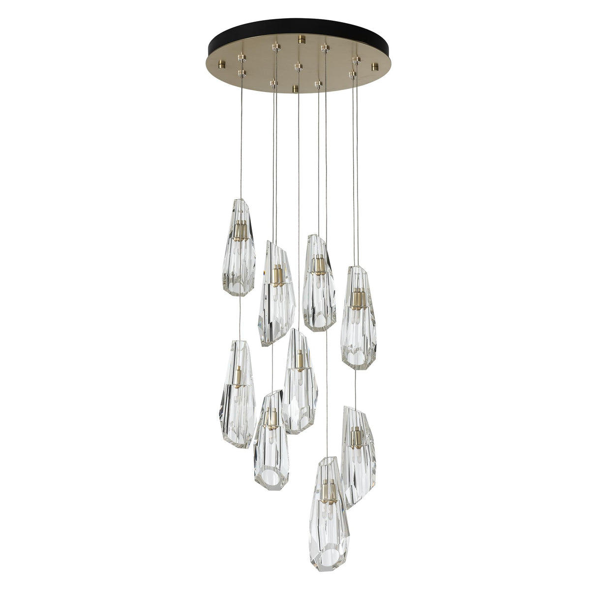 Hubbardton Forge 2022 Modern Brass Crystal Long Luma 9-Light Large Crystal Pendant