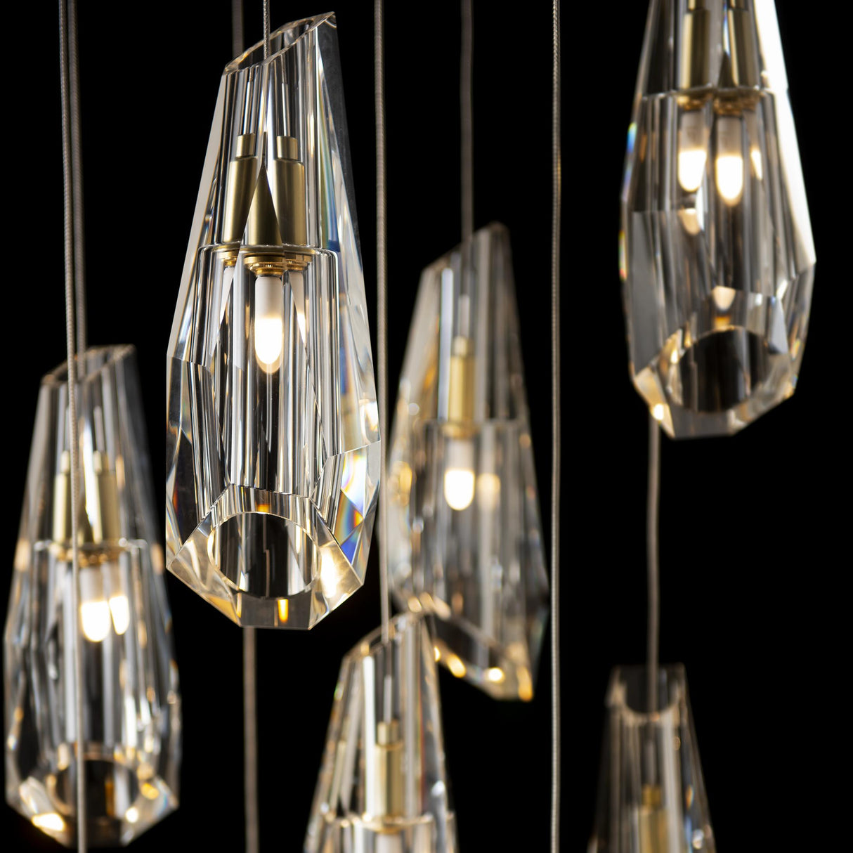 Hubbardton Forge 2022 Modern Brass Crystal Long Luma 9-Light Large Crystal Pendant