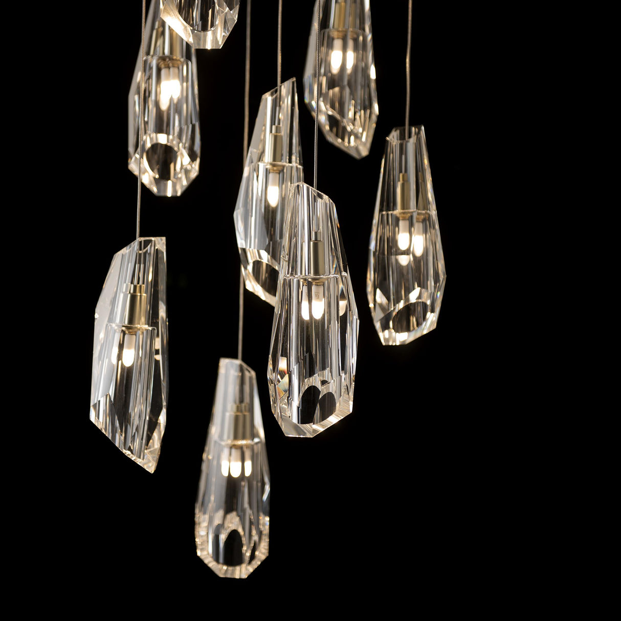 Hubbardton Forge 2022 Modern Brass Crystal Long Luma 9-Light Large Crystal Pendant