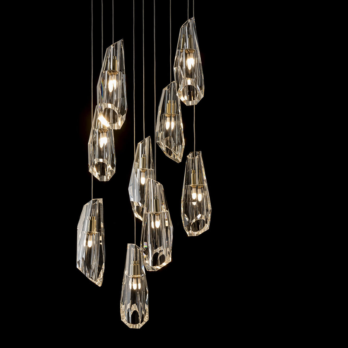 Hubbardton Forge 2022 Modern Brass Crystal Long Luma 9-Light Large Crystal Pendant