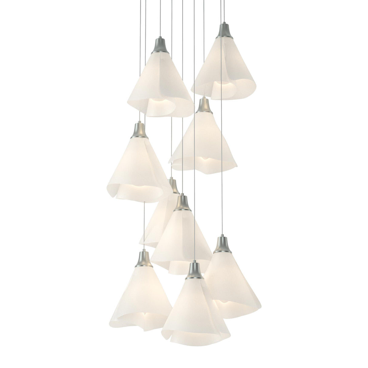 Hubbardton Forge 2022 Vintage Platinum Spun Frost (SH) Long Mobius 9-Light Pendant