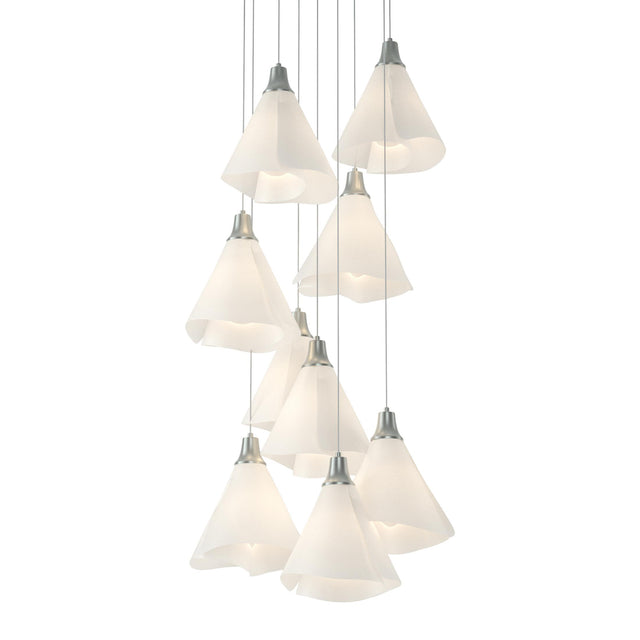 Hubbardton Forge 2022 Vintage Platinum Spun Frost (SH) Long Mobius 9-Light Pendant