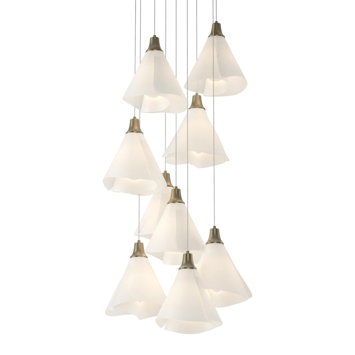 Hubbardton Forge 2022 Soft Gold Spun Frost (SH) Long Mobius 9-Light Pendant