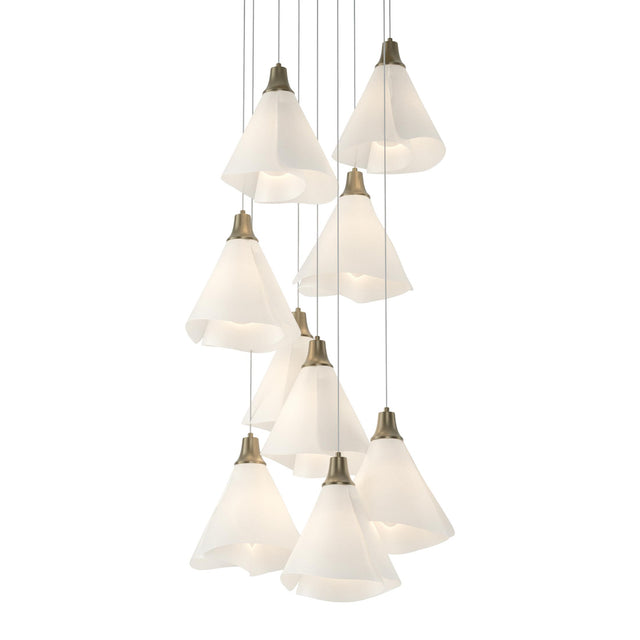 Hubbardton Forge 2022 Soft Gold Spun Frost (SH) Long Mobius 9-Light Pendant