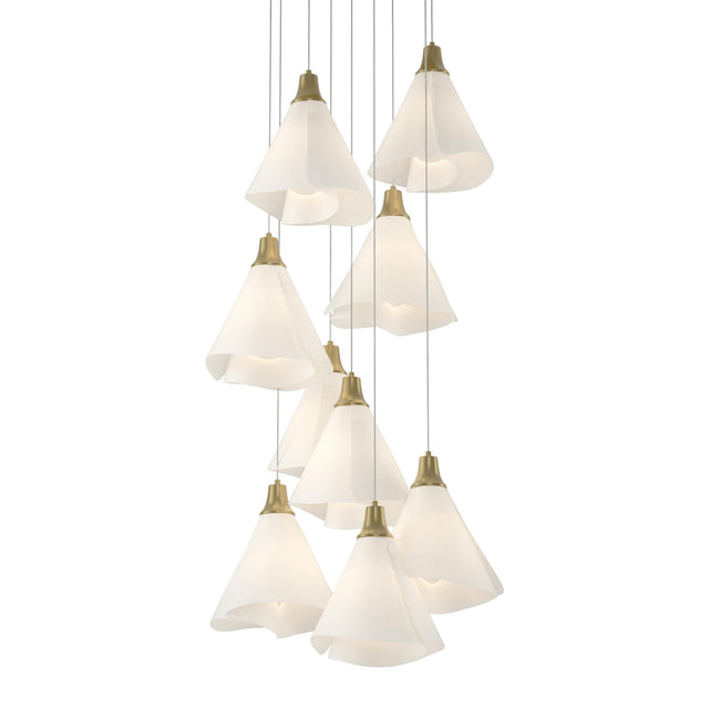 Hubbardton Forge 2022 Modern Brass Spun Frost (SH) Long Mobius 9-Light Pendant