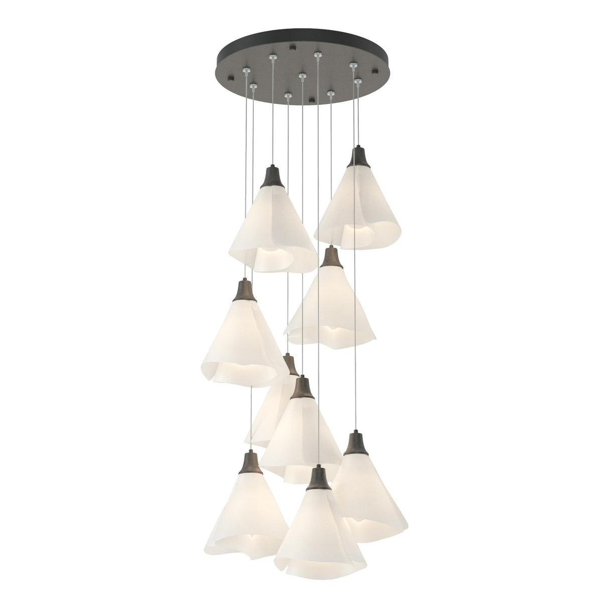 Hubbardton Forge 2022 Natural Iron Spun Frost (SH) Standard Mobius 9-Light Pendant