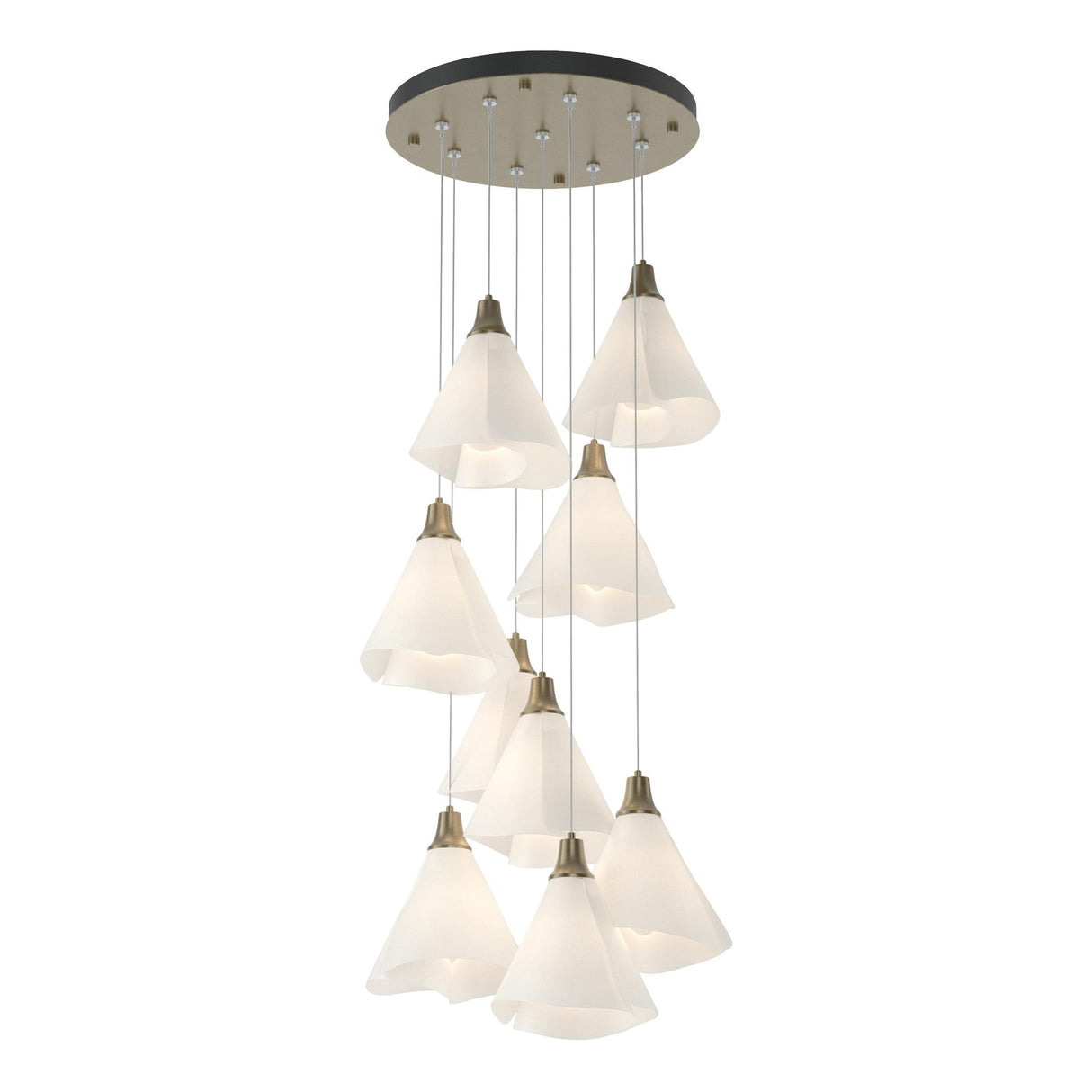 Hubbardton Forge 2022 Soft Gold Spun Frost (SH) Standard Mobius 9-Light Pendant