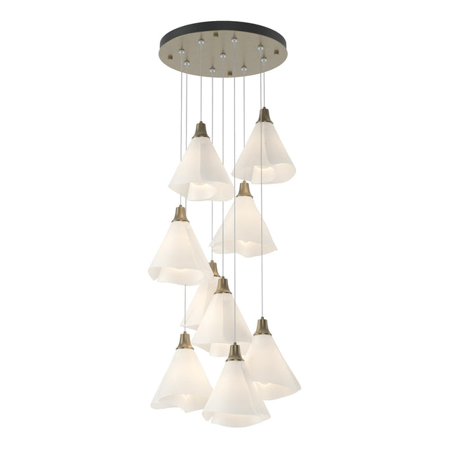 Hubbardton Forge 2022 Soft Gold Spun Frost (SH) Standard Mobius 9-Light Pendant