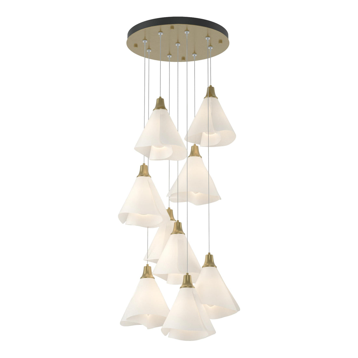 Hubbardton Forge 2022 Modern Brass Spun Frost (SH) Standard Mobius 9-Light Pendant