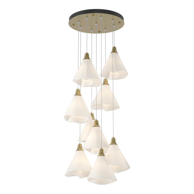 Hubbardton Forge 2022 Modern Brass Spun Frost (SH) Standard Mobius 9-Light Pendant