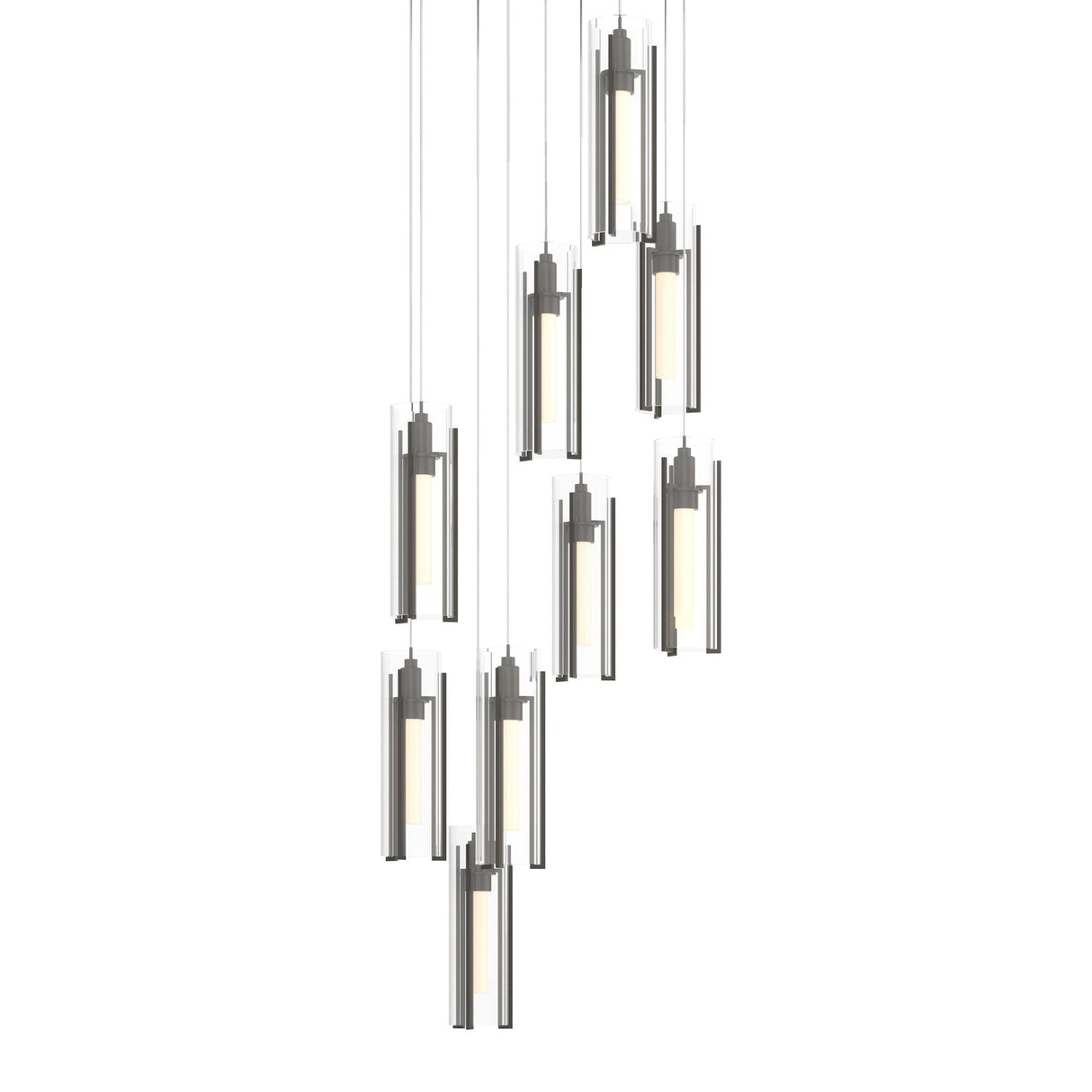 Hubbardton Forge 2022 Dark Smoke Clear Glass (ZM) Long Exos Glass 9-Light Pendant