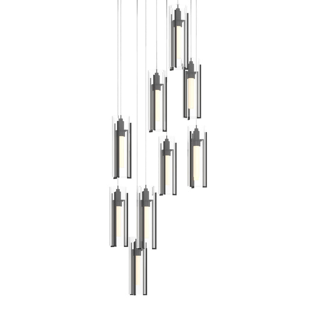 Hubbardton Forge 2022 Black Clear Glass (ZM) Long Exos Glass 9-Light Pendant