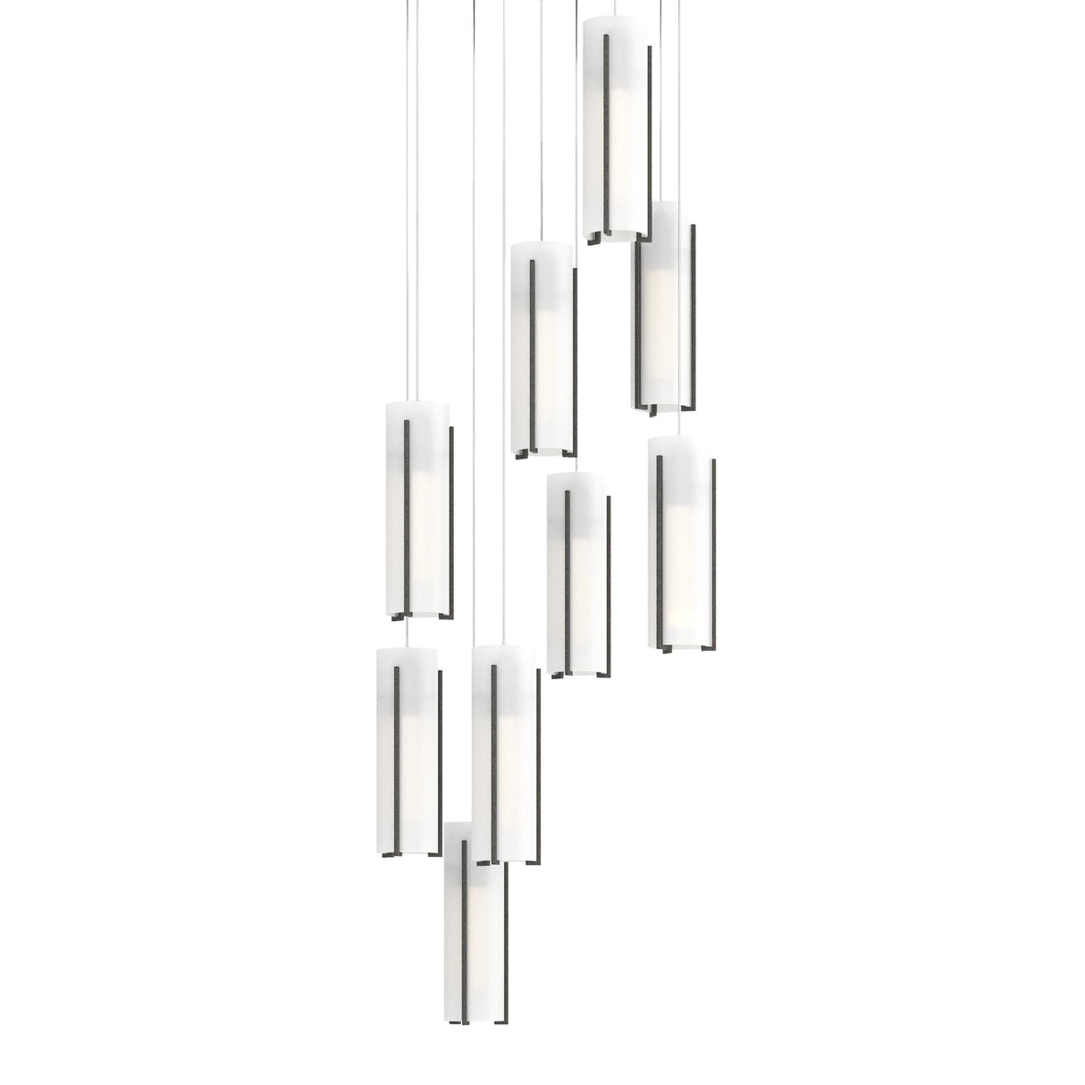Hubbardton Forge 2022 Natural Iron Opal Glass (GG) Long Exos Glass 9-Light Pendant