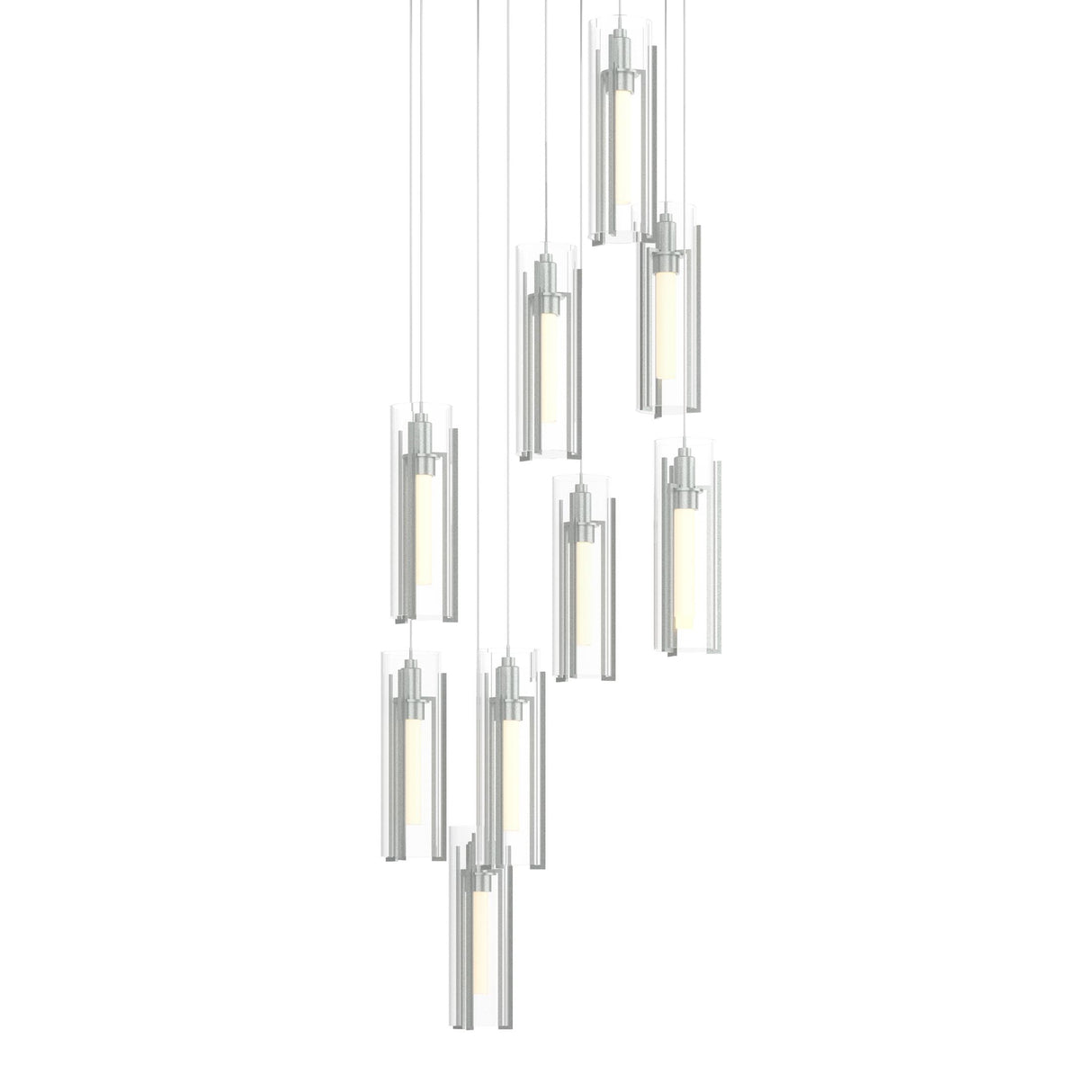 Hubbardton Forge 2022 Vintage Platinum Clear Glass (ZM) Long Exos Glass 9-Light Pendant