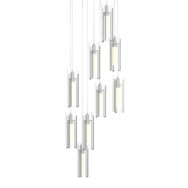 Hubbardton Forge 2022 Vintage Platinum Clear Glass (ZM) Long Exos Glass 9-Light Pendant