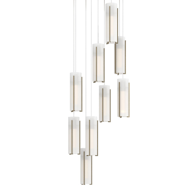 Hubbardton Forge 2022 Soft Gold Opal Glass (GG) Long Exos Glass 9-Light Pendant