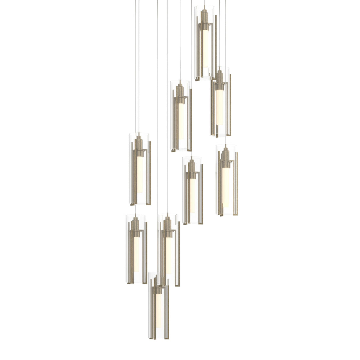 Hubbardton Forge 2022 Soft Gold Clear Glass (ZM) Long Exos Glass 9-Light Pendant