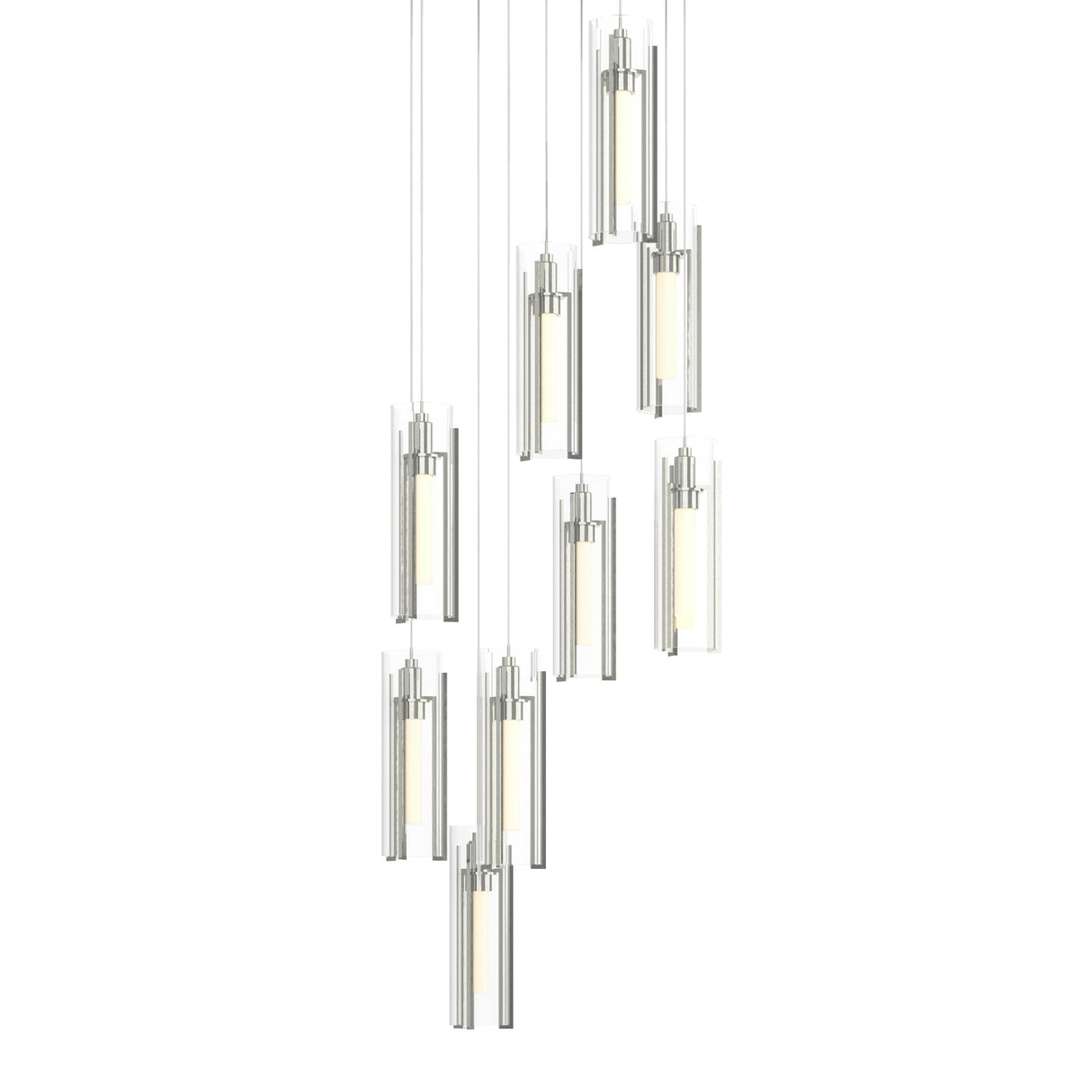Hubbardton Forge 2022 Sterling Clear Glass (ZM) Long Exos Glass 9-Light Pendant