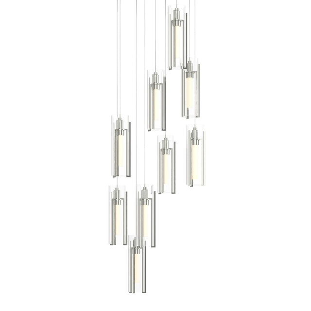 Hubbardton Forge 2022 Sterling Clear Glass (ZM) Long Exos Glass 9-Light Pendant