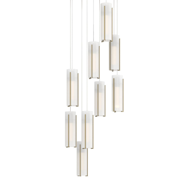 Hubbardton Forge 2022 Modern Brass Opal Glass (GG) Long Exos Glass 9-Light Pendant