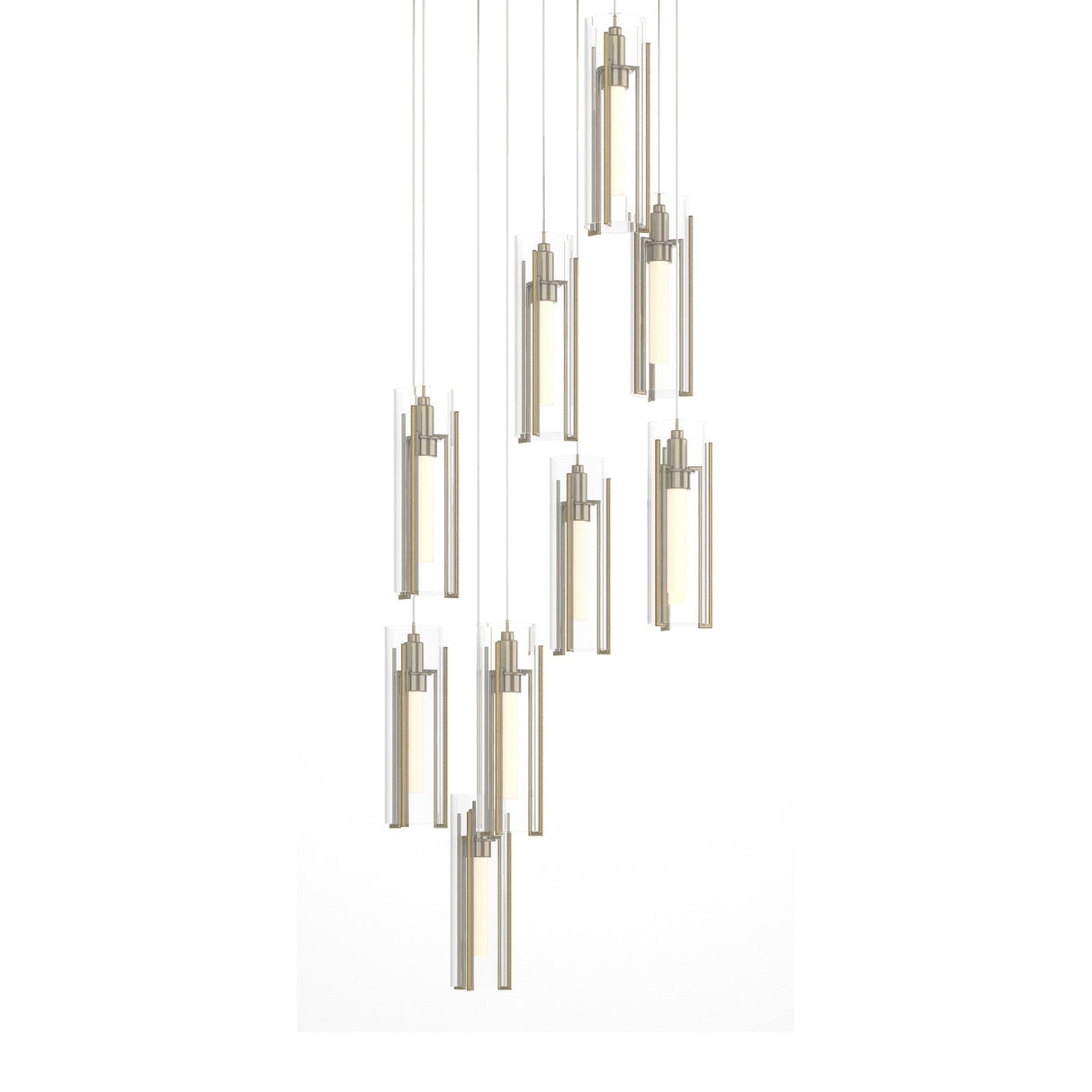 Hubbardton Forge 2022 Modern Brass Clear Glass (ZM) Long Exos Glass 9-Light Pendant