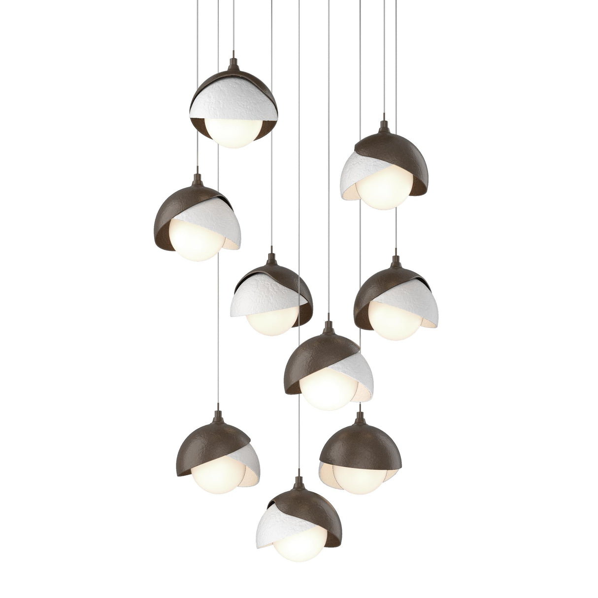 Hubbardton Forge 2022 Bronze White Opal Glass (GG) Long Brooklyn 9-Light Double Shade Pendant