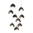 Hubbardton Forge 2022 Bronze Black Opal Glass (GG) Long Brooklyn 9-Light Double Shade Pendant