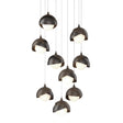 Hubbardton Forge 2022 Bronze Oil Rubbed Bronze Opal Glass (GG) Long Brooklyn 9-Light Double Shade Pendant