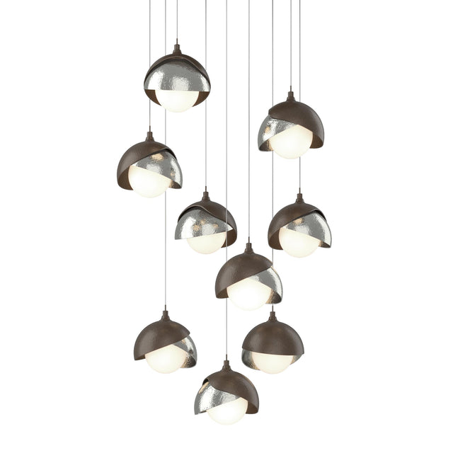 Hubbardton Forge 2022 Bronze Sterling Opal Glass (GG) Long Brooklyn 9-Light Double Shade Pendant