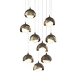 Hubbardton Forge 2022 Bronze Soft Gold Opal Glass (GG) Long Brooklyn 9-Light Double Shade Pendant