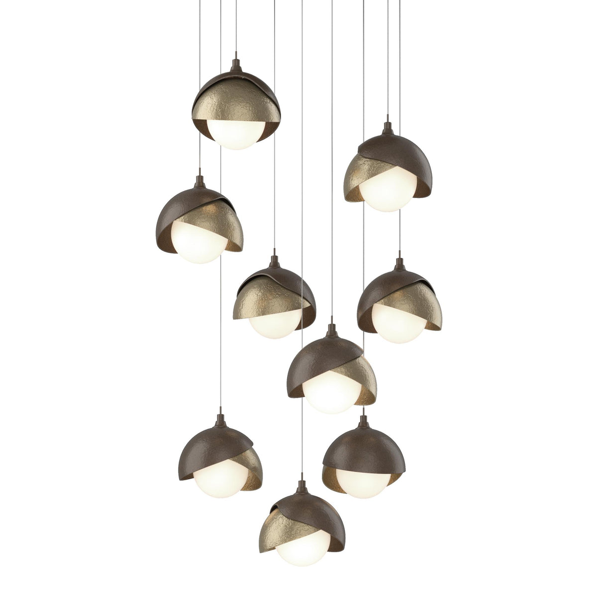 Hubbardton Forge 2022 Bronze Soft Gold Opal Glass (GG) Long Brooklyn 9-Light Double Shade Pendant